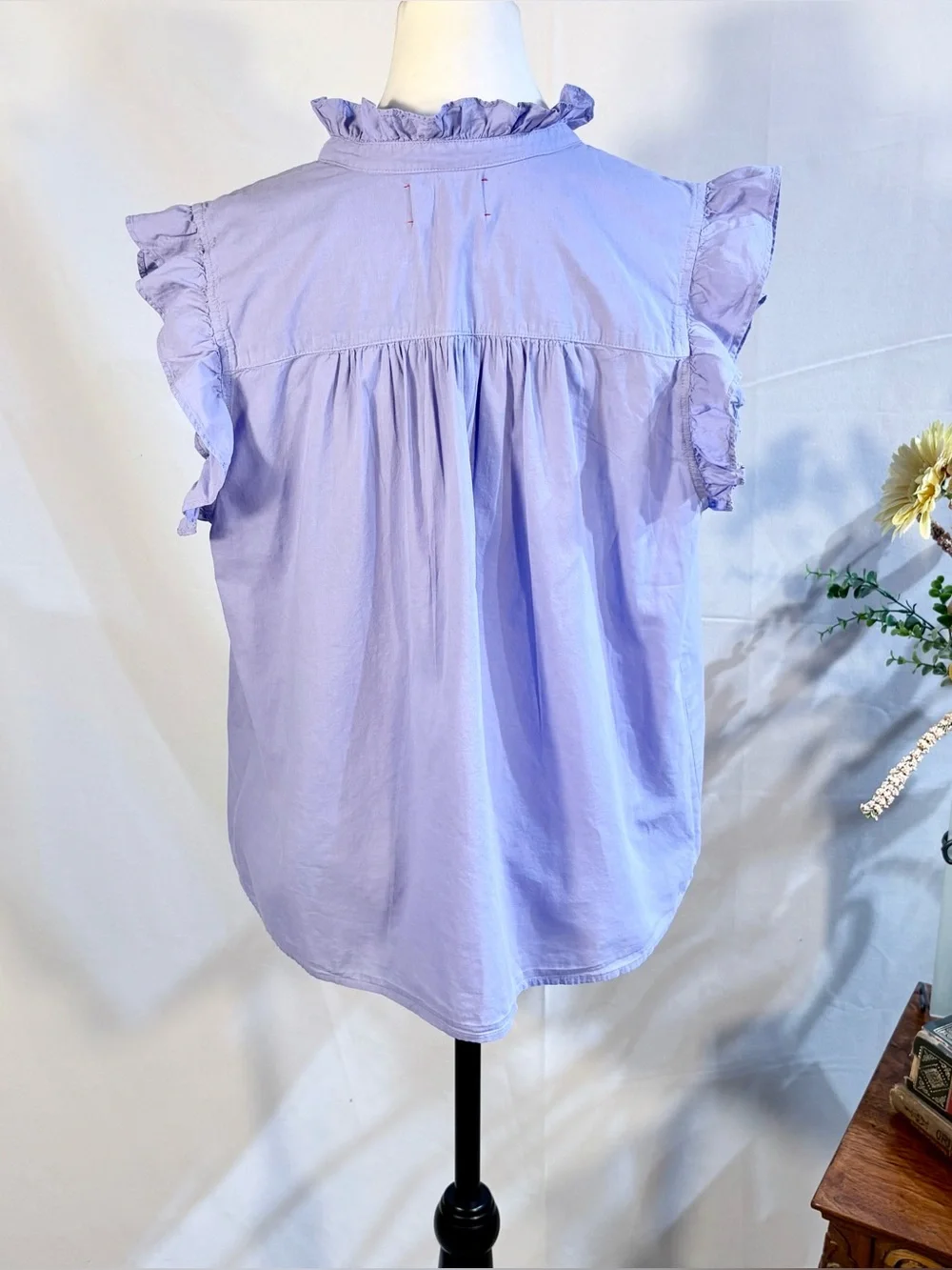 💥Xirena Bexie Top Lilac Petal Cotton Ruffle Sleeveless Blouse Sz L 🧡